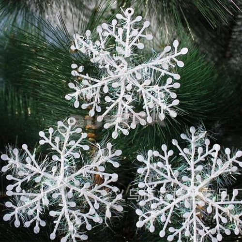 (30 pcs) 11 cm Christmas Ornament White Plastic Snowflake Tree Decoration