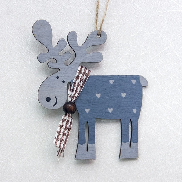 (1 pc) Cute Wooden Elk Christmas Tree Decorations Hanging Pendant