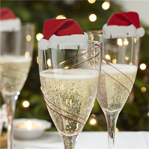 (10 pcs) Santa Claus Hats Champagne Glass Decor